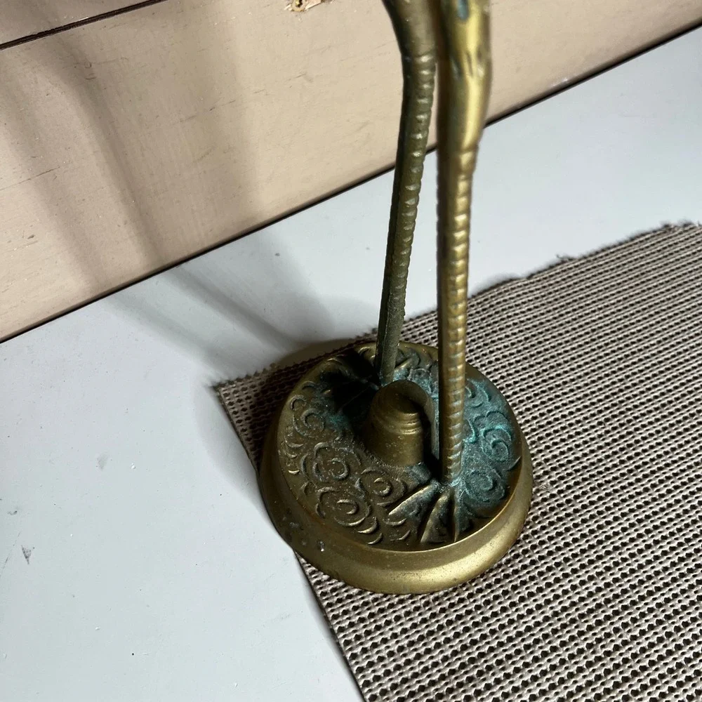 Vintage Large Brass Crane Statue 18 Inch Heron Figurine Verdigris Patina 4lbs